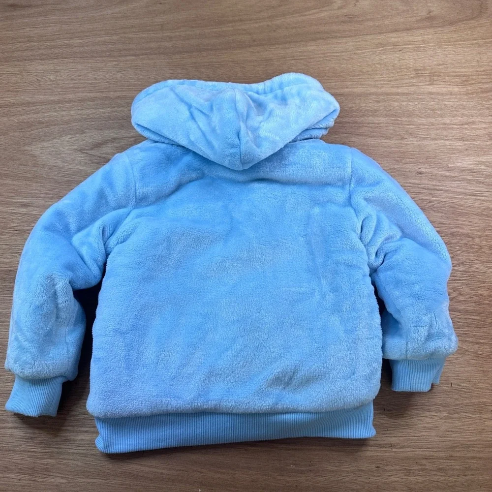 Disney Princess Hooded Plush Jacket Sherpa Lined Blue Girls 4T Zip Hoodie